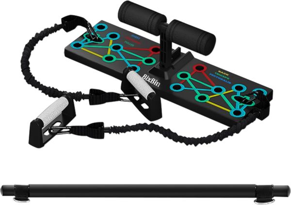 BixBin Push Up Board | Multifunctional Workout Equipment, Home Gym Pushup Board, Gym Accessories for Men & Women, Resistance Bands & Pilates Bar, Pushup Handles for Floor, Gym Gifts for Men & Women